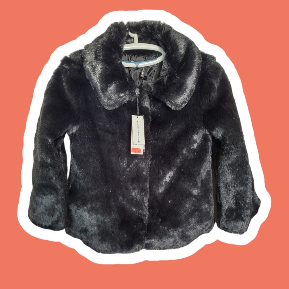 BNWT VIGOSS collection black faux fur cropped coat jacket sz XS